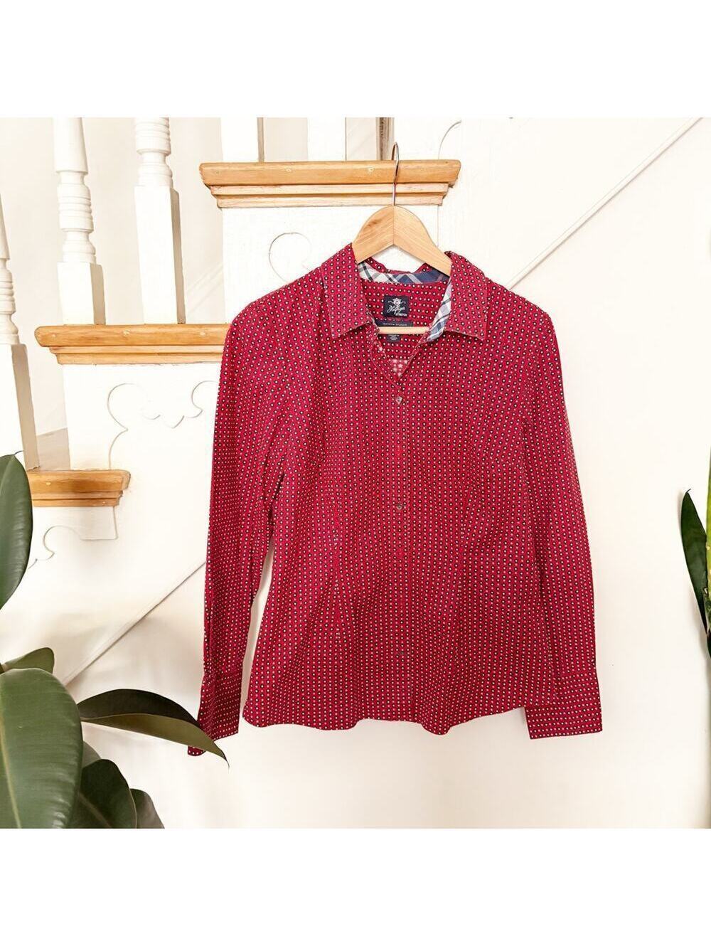 Tommy Hilfiger Red Print Stretch Shirt Long Sleeve Button Down Collared Size M